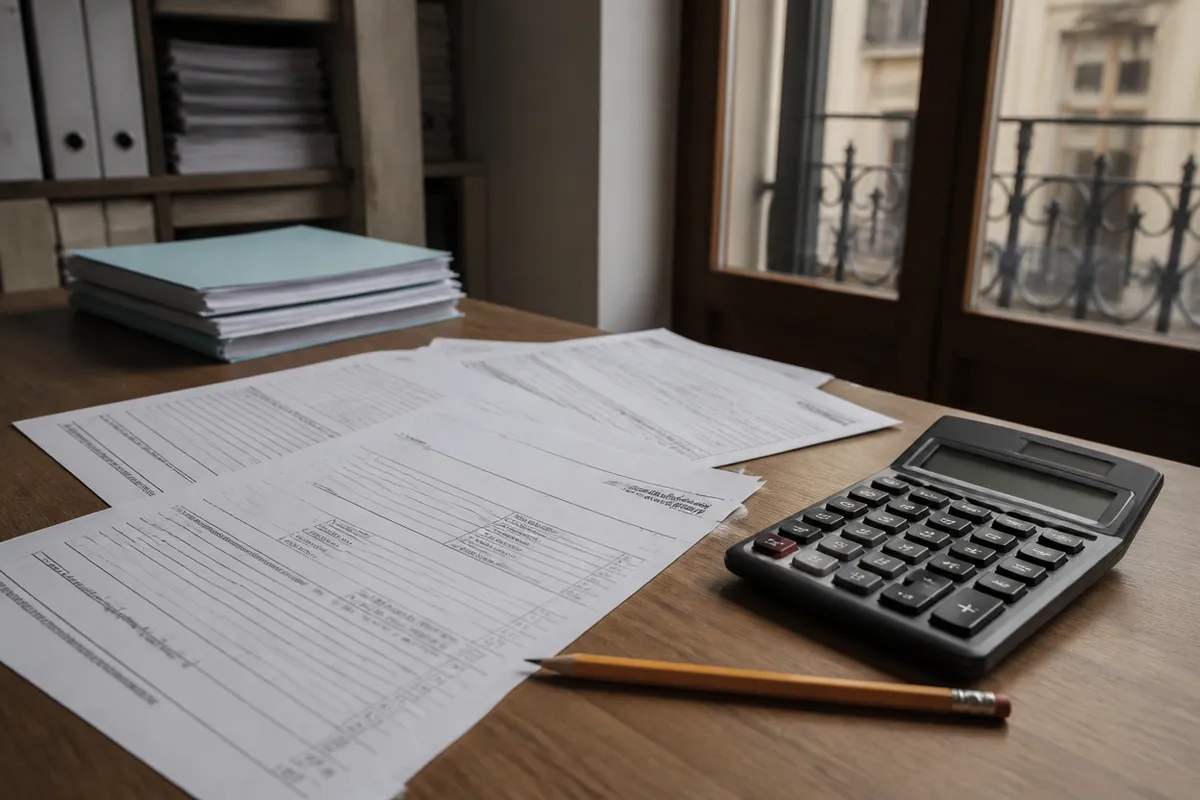 Modelos tributarios y calculadora sobre el escritorio de una asesoría fiscal en Valencia