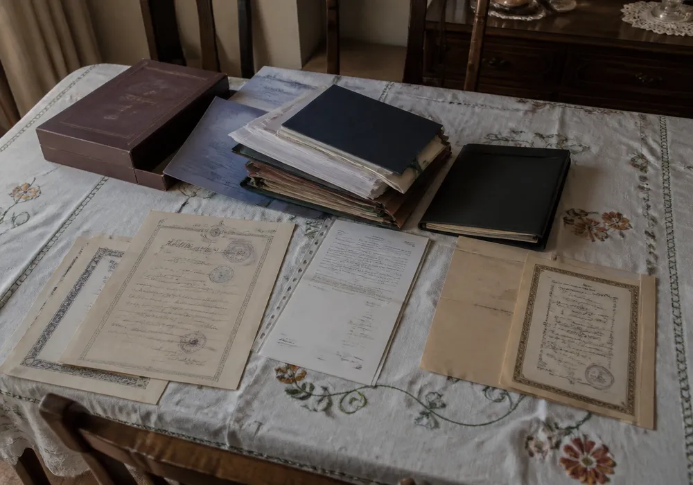 Expediente de herencia con documentos y carpetas en una asesoría de Valencia