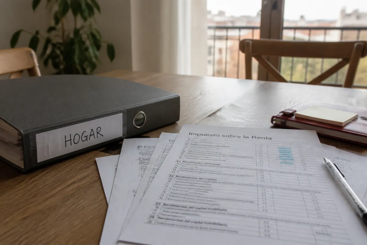 Declaración de la renta y documentos personales sobre una mesa de asesoría fiscal para particulares en Valencia